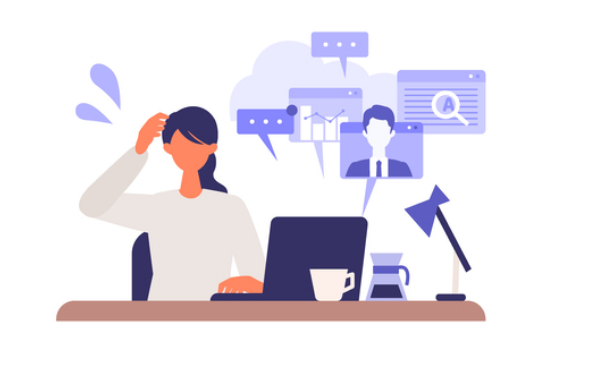 タスクがたまって困っている女性のイラスト